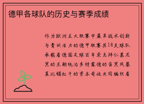德甲各球队的历史与赛季成绩